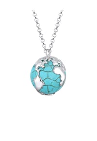 elli. - Halskette Erbskette Globus Weltkugel Syn. Howlith 925 Silber - Gold