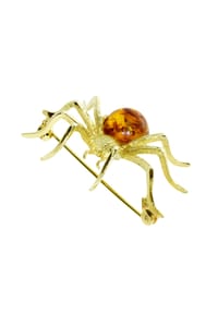 OSTSEE-SCHMUCK® - Brosche , Spinne 40 x 36 mm , Silber 925/000, vergoldet - gold