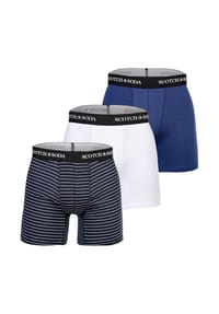 SCOTCH & SODA - Herren Boxershorts, 3er Pack - Solid Cotton Stretch - Blau/Weiß