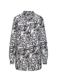 GOLDNER - Kurzgröße:  Hemdbluse mit Blumenprint - weiß / schwarz / gemustert