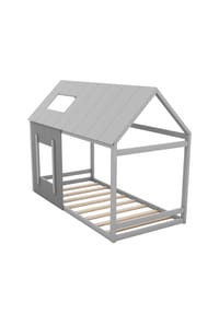 KOMHTOM - Kinderbett 90x200 cm, dunkelgrau/hellgrau, Hausform, mit Dach & Fenster – ohne Matratze - Grau