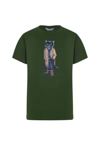 cat e lolette - Olivgrünes T-Shirt mit Katzenmotiv - grün