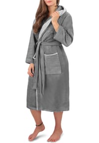 normani® - Damen Wellness-Bademantel aus 100% Baumwolle - Grau/Hellgrau