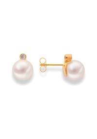 DI PERLE® DI PERLE Schmuckkollektion - Süßwasser Zuchtperlen Ohrringe Brillantohrstecker aus 585er Gelbgold, 2 Brillanten 0,040 ct - weiß