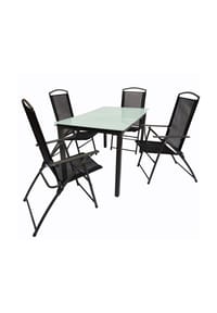 VCM. - 5-tlg Gartenmöbel Set | Sitzgruppe Essgruppe | 1x Tisch, 4x Stühle | Tisch Maße ca. H. 76 x B. 140 x T. 80 cm | Hochlehner Set 140M - Schwarz