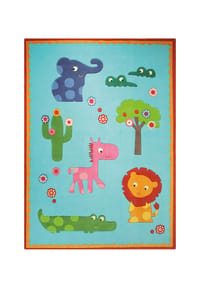 ESPRIT - Kinderteppich Zoo - Fröhliche, bunteZootiere, mit Konturenschnitt - türkis, bunt