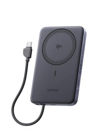 MANIKE - MagFlow Air Ultra Slim Power Bank 10000 mAh – Kabellose MagSafe Powerbank mit Qi2 (15W) und integriertem Kabel, PD 30W - Schwarz