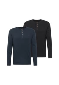 MUSTANG® - Herren Longsleeve 2er Pack - Arminto, Knit Rib, Henley-Kragen, Slim Fit, Bio-Baumwolle - Dunkelblau