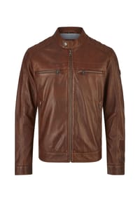 bugatti - Lederjacke BUAMADEO mit Stehkragen und Druckknopfriegel - Schwarz