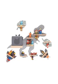 VCM. - My Home - Kinderregal Tier Dinosaurier | hängend für Toniebox und Tonie Figuren | Regal | H. 44 x B. 53 x T. 19 | Wandregal Musikbox und Figuren Aufbewahrung mit Magneteinsätzen | Aufbewahrungsregal Holz Dino - Grau