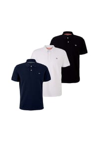 TOM TAILOR - Herren Poloshirt 3er Pack, Knopfleiste - Basic Polo With Contrast, Regular Fit, Baumwolle - Blau/Mintgrün/Weiß