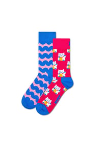 HAPPY SOCKS - Unisex Socken, 2er Pack - Geschenkbox, Farbmix - Lucky Neko