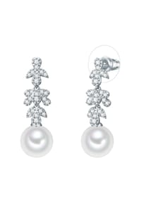 Luluandjane - Damen Ohrringe aus Messing in Silber mit Zirkonia und Muschelkernperle - silber