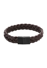 REBEL & ROSE® - Armband, Leder/Edelstahl - FULL METAL BRAIDED BROWN BLACK