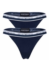 EMPORIO ARMANI - Damen String, 2er Pack - ICON LOGOBAND, T-Thong, Cotton Stretch - Marine
