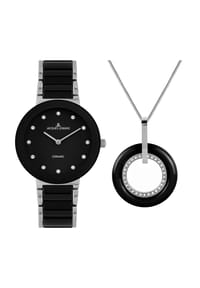 JACQUES LEMANS MONACO - Damen Uhre-Set "42-7G-SET", Armbanduhr, Kette mit Anhänger - SCHWARZ/SILBER