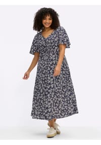 sheego - Webkleid - tiefblau-champagner-bedruckt