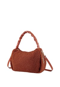 collezione alessandro® - Schultertasche Teddy aus rostrotem Teddystoff mit Leder - rot
