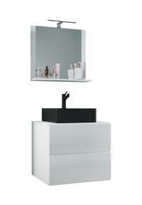 VCM. - 3-tlg. Waschplatz Waschtisch | schwarzes Waschbecken Unterschrank Breite 60 cm |  Badmöbel Set mit Schubladen Spiegel | Lendas S BL - Anthrazit