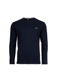 BOSS - Herren Langarmshirt, Waffeloptik -  Waffle Longsleeve, Langarmshirt, Rundhals, Logo, Baumwollmischun - 001 BLACK