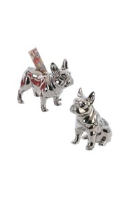GILDE - Spardose Bulli, 2er Set, Bulldoge, Porzellan, Silberfarben - silber