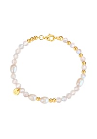 GLANZSTÜCKE MÜNCHEN - Damen Armband aus 925/- Sterling Silber in Gelbgold mit Labradorit und Süßwasser-Zuchtperle - gelbgold