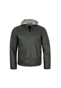 JILANI - Herren Lederjacke Kapuze Lammnappa petrol grün - grün / petrol