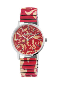 RAPTOR Raptor - Damen Quarz Armbanduhr colorful mit Edelstahlzugarmband - Mineralglas - beige-rot-silber