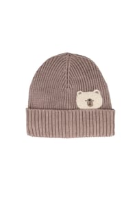 maximo® - MINI-Beanie, Bär, Umschlag Frotteestickerei, Vollfutter - braunmeliert