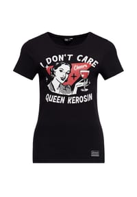 QUEEN KEROSIN - Print-Shirt Frontprint im Werbegrafik-Stil mit prostender Dame und Spruch I Don't Care - bordeaux