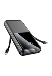 MANIKE - Power Bank 26800mAh, Tragbares Ladegerät mit 3 Anschlüssen & 2 integrierten Kabeln, USB C Schnellladung Powerbank Externer Akku Kompatibel - schwarz