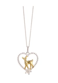 VANDENBERG - Damen Kette mit Anhänger "Herz-Rehkitz Blüte", 925er Silber, Zirkonia - BICOLOR