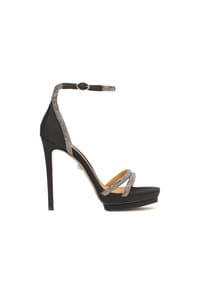 Kazar - Schwarze Stoffsandalen mit Kristallen verziert - Schwarz