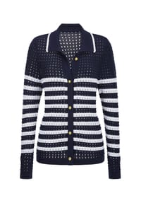 GOLDNER - Kurzgröße:  Polopullover mit Lochmuster - marine / weiß / gemustert