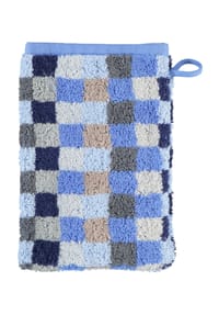 Cawö - Waschhandschuh "Unique Karo", 16x22 cm - blau/grau