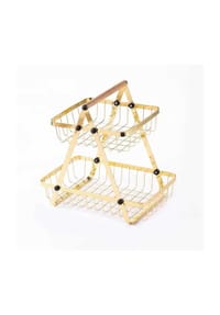 Cheffinger - 2-stöckige Etagere mit Griff, Obstkorb in Gold - Tragbar & Platzsparen - Gold 33 x 18 x 30 cm