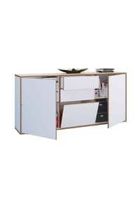 VCM. - Holz Kommode | Sideboard mit Drehtüren, Schubladen  und einer Klappe | Büromöbel | Maße ca. H. 74 x B. 160 x T. 33cm - Salia - Anthrazit