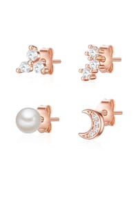 GLANZSTÜCKE MÜNCHEN - Damen Set (Ohrringe 2er) aus 925/- Sterling Silber in Roségold mit Zirkonia und Süßwasser-Zuchtperle - roségold