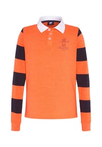 POLO SYLT - Longsleeve im Polo-Look mit gestreiften Ärmeln - 15-1360 Shocking Orange
