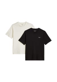 Marc O'Polo DENIM - Herren T-Shirts, 2er Pack - T-Shirt Logo Print, Rundhals, Bio-Baumwolle - Dunkelgrau/Grün