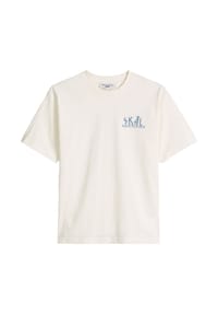 Marc O'Polo DENIM - Herren T-Shirt, kurzarm - Rundhals, Front + Backprint Skal, Relaxed Fit - Weiß (Silky White)