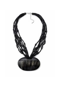 collezione alessandro® - Kurze Kette Wood mehrreihige Holzkette mit Holzanhänger - schwarz