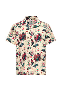 KING KEROSIN - Kurzarmhemd mit Allover-Artwork-Print Rockabilly Devil - offwhite