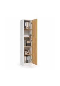 VCM. - Mehrzweckschrank mit 2 Drehtüren, H. 183 x B. 38 x T. 32 cm, Wohnzimmerschrank, Büroschrank und Aufbewahrungsschrank mit 5 Fächer - Dilos - Anthrazit / Honig-Eiche