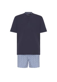 El Búho NOCTURNO® - Kurzer Herren-Schlafanzug mit Knopfleiste - blau