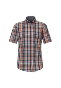 CASAMODA - Herren Freizeithemd Kurzarm kariert Casual Fit - Orange