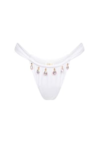MODA MINX - Bikinihose Selene Droplet Rouched Fixed Bikini Bottom mit edlen Schmuckelementen - White
