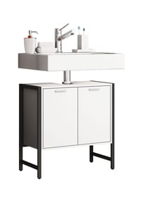 VCM. - Waschbeckenunterschrank | Badschrank | Maße: H. 60 x B. 60 x T. 30 cm | 2 Seitenteile aus Metall | Korpus aus Holz | 2 große Drehtüren - Edino - Honig-Eiche