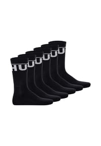 HUGO - Herren Socken, 6er Pack - QS Iconic CC, gerippt, Logo, Baumwollmischung - Schwarz