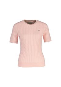 GANT - Damen Strick T-Shirt - STRETCH COTTON CABLE C-NECK, Rundhals, Kurzarm, Zopfmuster - Blau